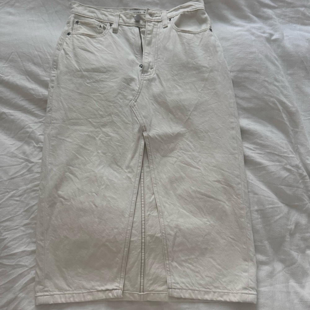 Abercrombie White Denim Midi Skirt